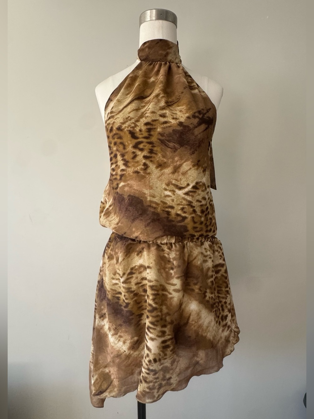Ecote Brown Animal Print Halter Dress